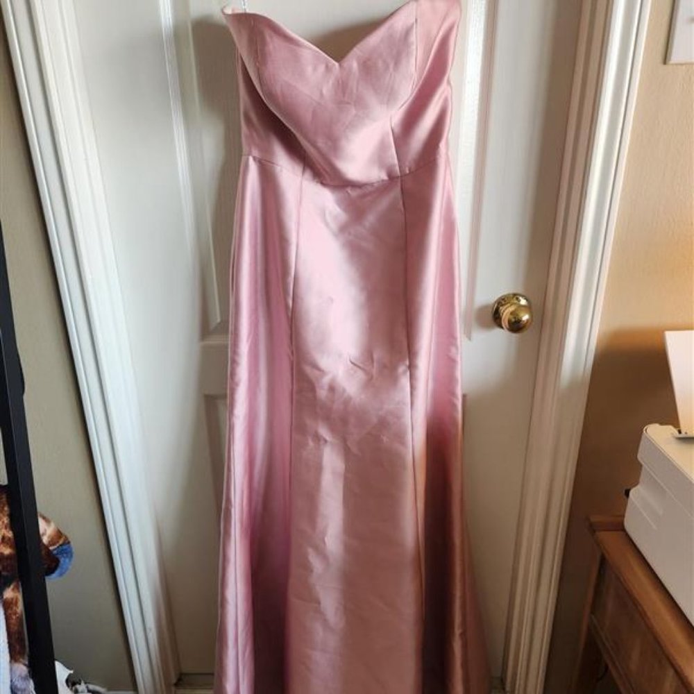 Alfred Sung Powder Pink Satin Strapless Gown